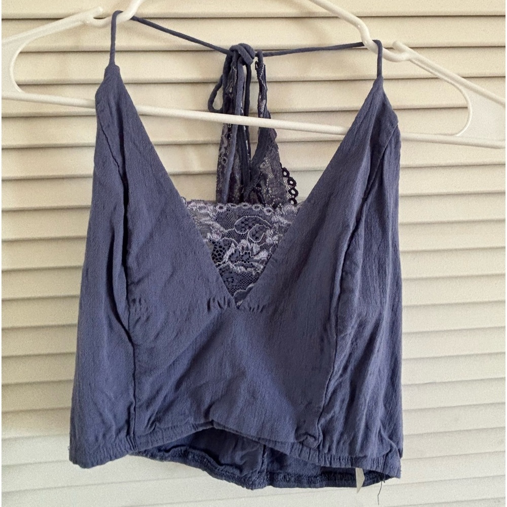Free People Intimately Periwinkle Blue Lace Tie Crop Top